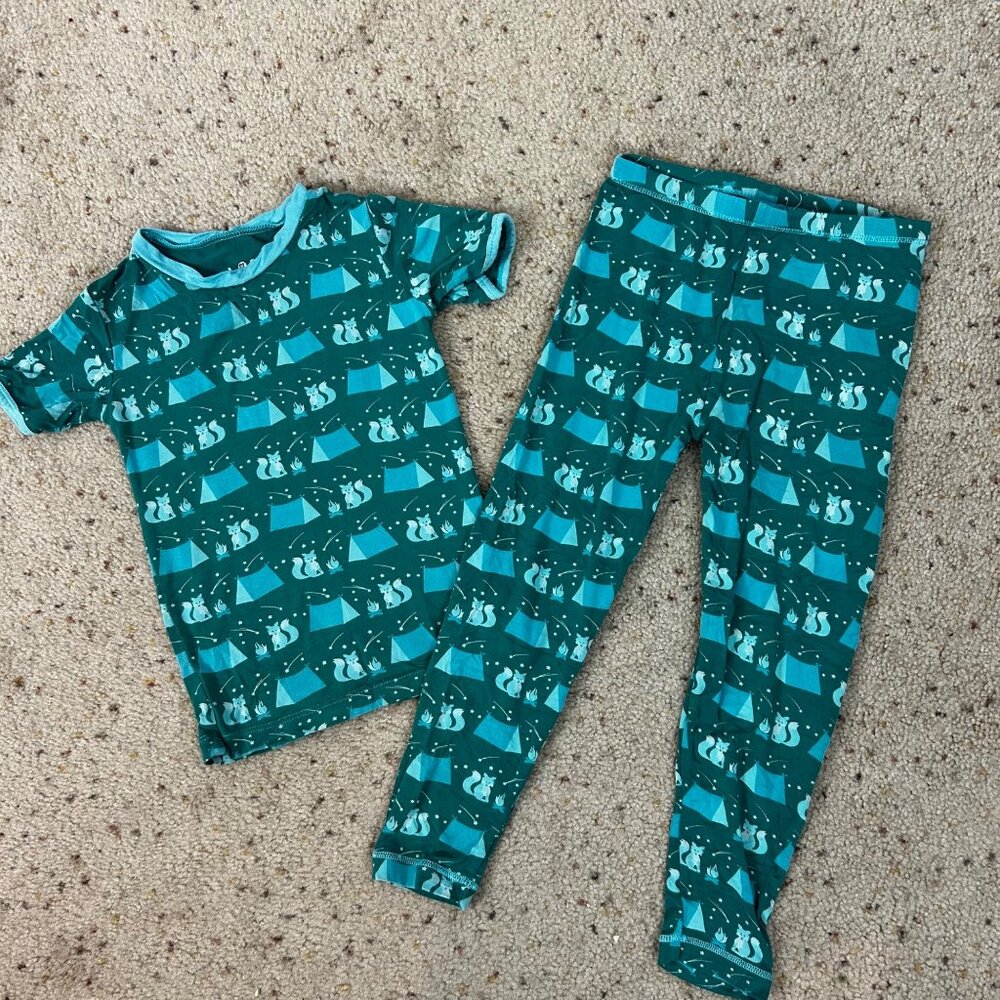 KicKee Kids Teal Green Fox‎ 2 Piece Pajama Set Girls Boys Size 6